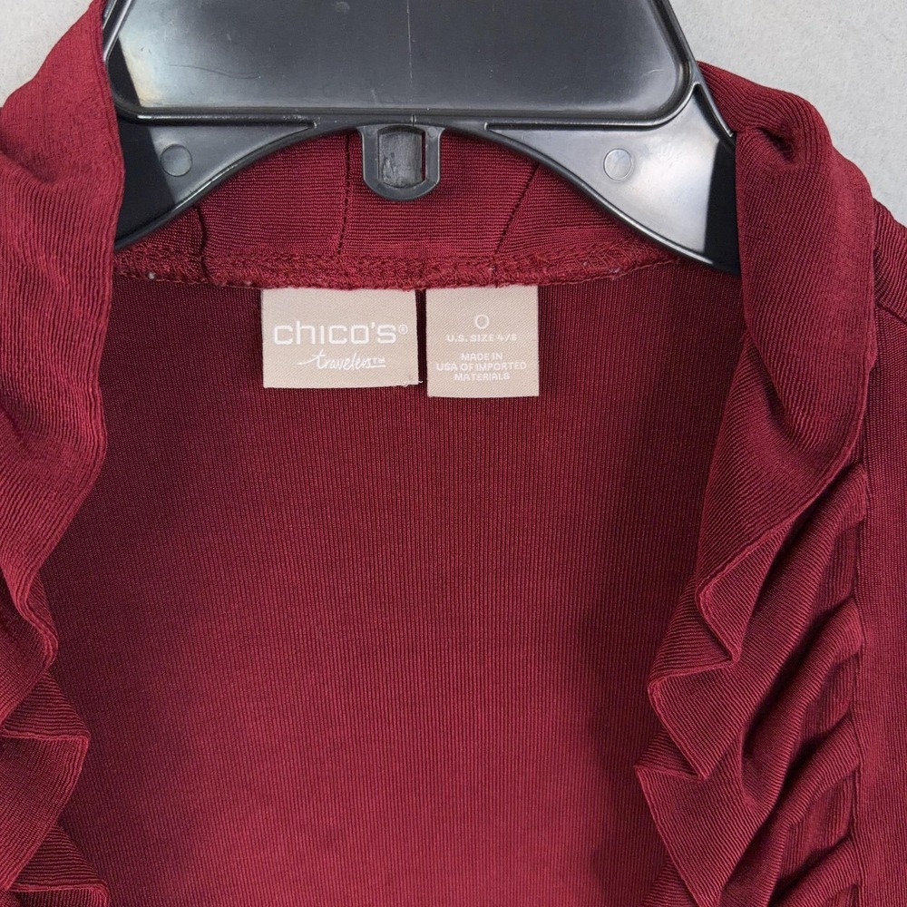Chicos Sweater Twin Set Womens 0 Red Ruffle Cardigan Tank Travelers Knit Stretch - Picture 7 of 13
